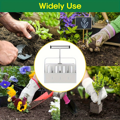 Garden Clod Breaker & Soil Blocker Tool - Heavy Duty Metal Multi-Cell Soil Block Maker with Adjustable Handle for Seed Starting, Potting & Lawn Aeration - Professional Home Gardening