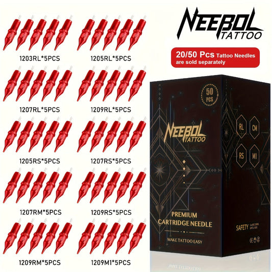 Assorted Tattoo Cartridge Needles Set 20/50pcs - Round Liner Shader Curved Mag Mixed Pack, #10 Bugpin #12 Standard, 3RL 5RL 7RL 9RL 11RL 5RS 7RS 9RS 7RM 9RM 9M1 for Rotary Pen & Coil Tattoo Machine Gun