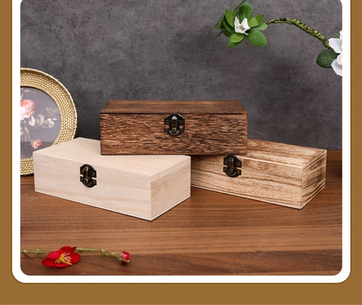 Jewelry Box with Lid & Lock Clasp Set of 3, Vintage Wooden Storage Boxes for Jewelry, Daily Essentials & Gift Packaging