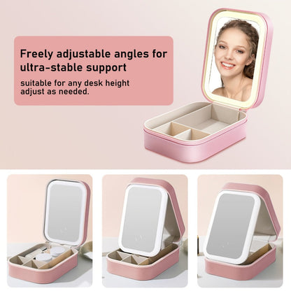 Lighted Makeup Mirror with Travel Case Cosmetic Organizer 3-Color LED Light 1200mAh Rechargeable Portable Vanity Mirror Adjustable Brightness for Women Gift Birthday Christmas