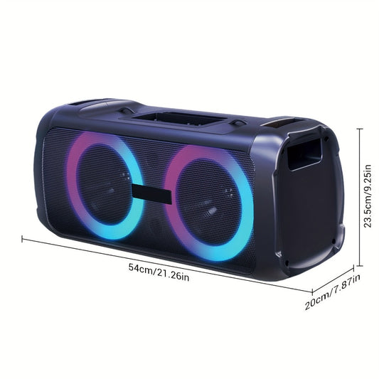 Large Outdoor Party Speaker with Dual 6.5" Subwoofer & LED Lights, Loud Portable Bluetooth Speaker with Shoulder Strap, Phone Tray, Mic Input, TWS Pairing, TF/USB/AUX, 5H Battery for Camping Beach Garage Parties