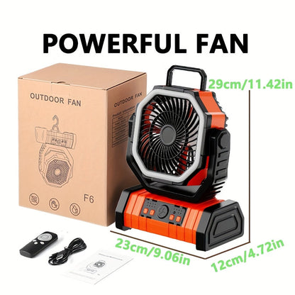 Camping Fan with LED Light 20000mAh Battery – 4-Level Brightness, Multi-Speed Rotatable Portable Tent Fan for Camping, Outdoor, Office & Home, Cooling & Lighting Combined