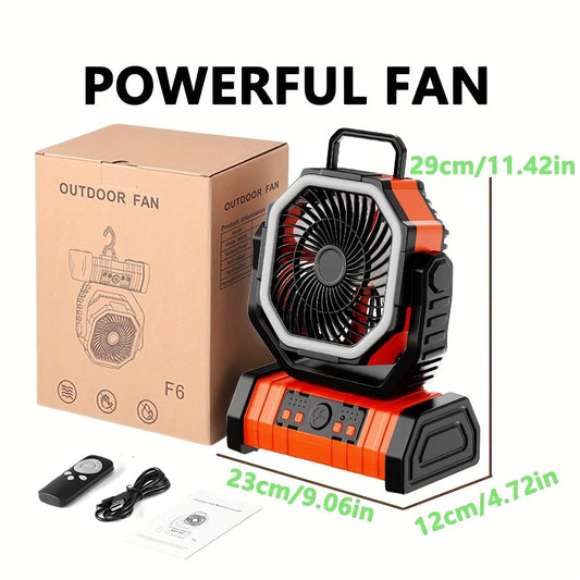 Camping Fan with LED Light 20000mAh Battery – 4-Level Brightness, Multi-Speed Rotatable Portable Tent Fan for Camping, Outdoor, Office & Home, Cooling & Lighting Combined