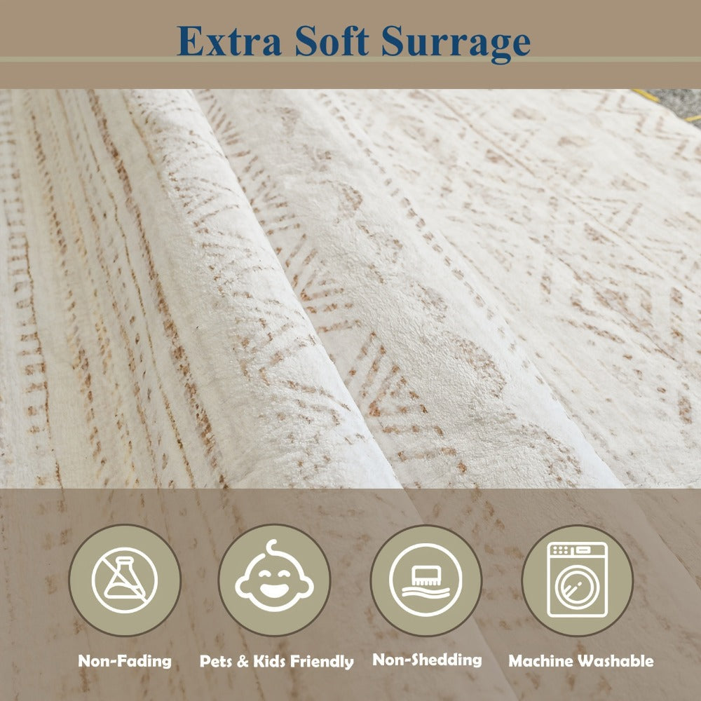 Moroccan and Boho Low-Pile Area Rug in Four Patterns with 59 x 82.6-Inch to 106.2 x 141.7-Inch Sizes
