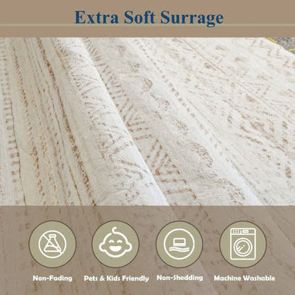 Moroccan and Boho Low-Pile Area Rug in Four Patterns with 59 x 82.6-Inch to 106.2 x 141.7-Inch Sizes