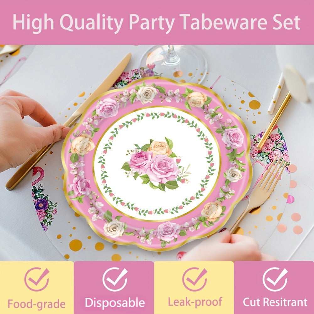 Floral Paper Plate Party Supplies Pack with 48 Botanical-Print Plates in Six Coordinated Designs