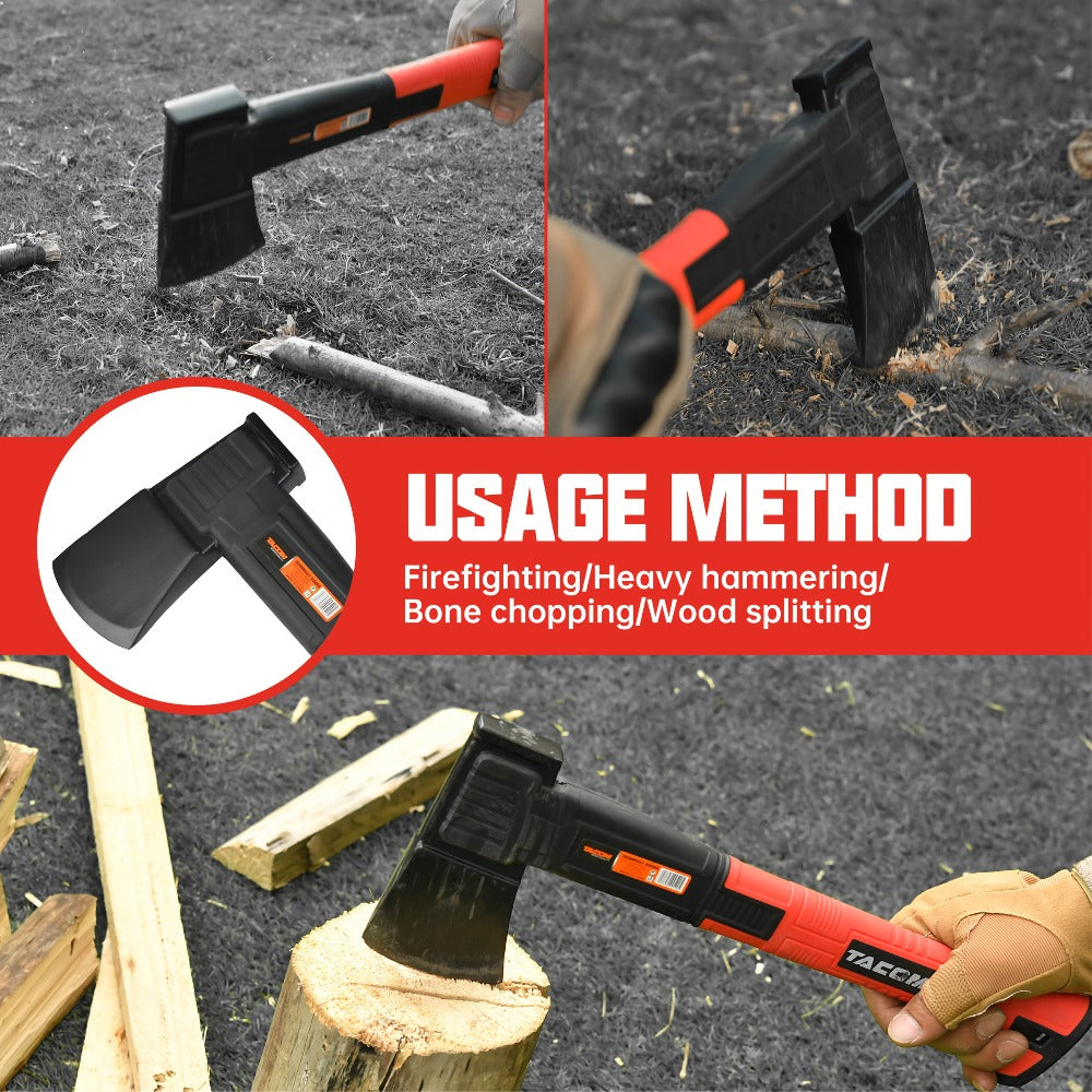 15-Inch Camping Hatchet with 45 Carbon Steel Head, Non-Slip Handle, Blade Cover and Optional Whetstone