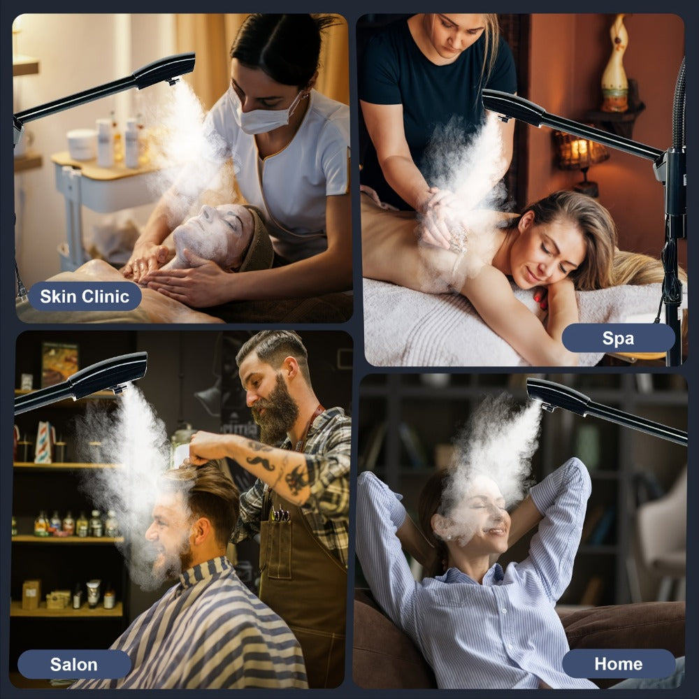 Facial Steamer with Ozone & 3X Magnifying Lamp — 2-in-1 Professional Wheeled Spa Steamer, Timer Preset, Home Face Sauna, Deep Pore Cleansing Skin Care Beauty Device for Women