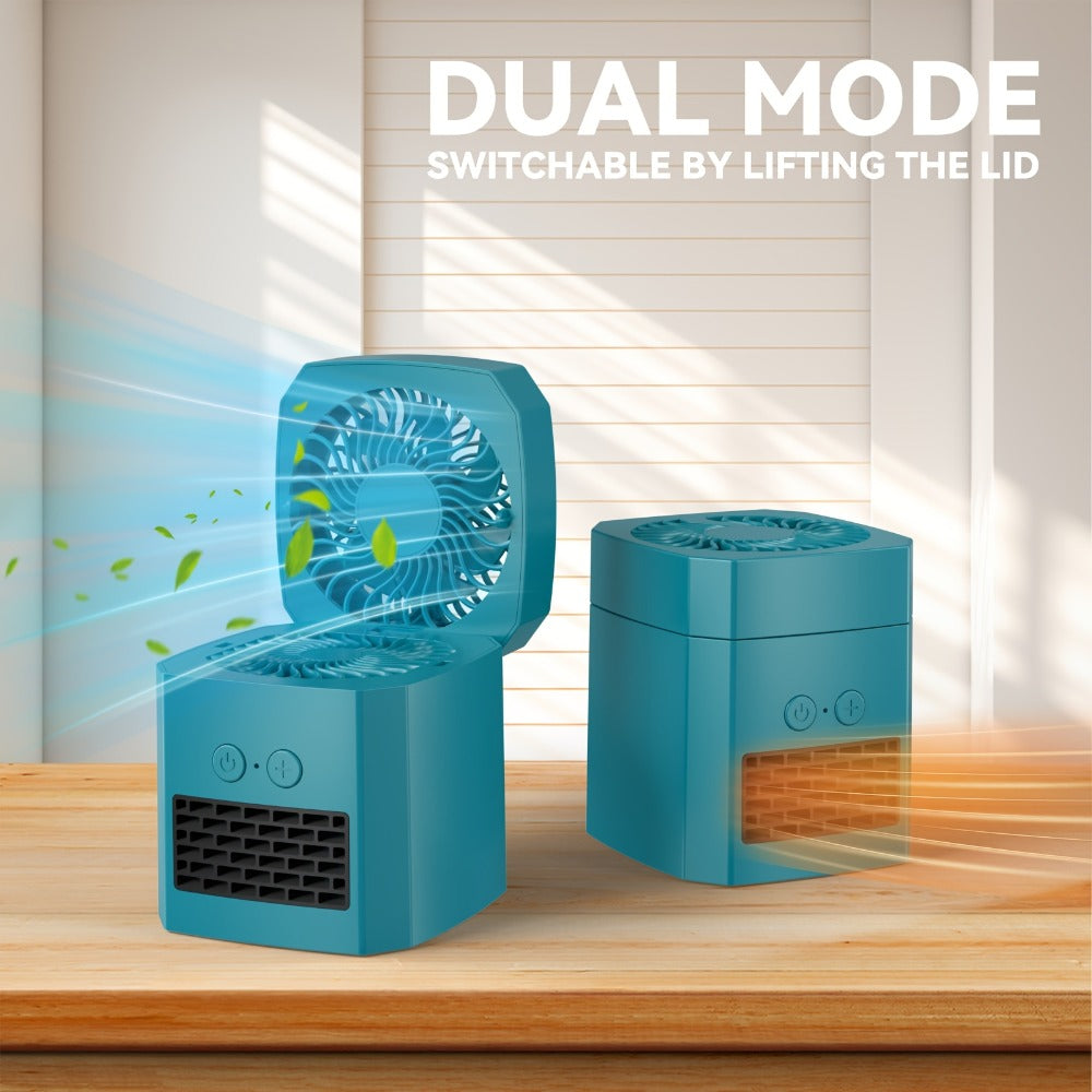 Compact 400W Desktop Heater-Fan with Fold-Top Fan, Three Speed Positions and White or Black Case