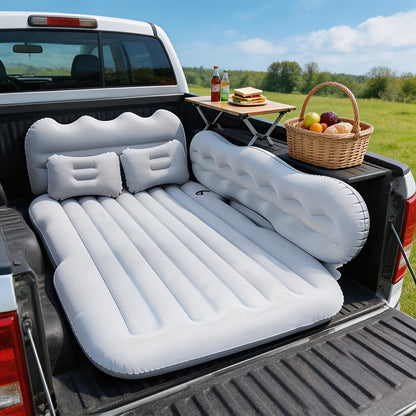 Inflatable Car Bed Plush Folding Design with Storage Bag & Tool Kit Soft Skin-Friendly Comfortable Outdoor Car Air Mattress for Camping Travel Road Trip, Multiple Colors
