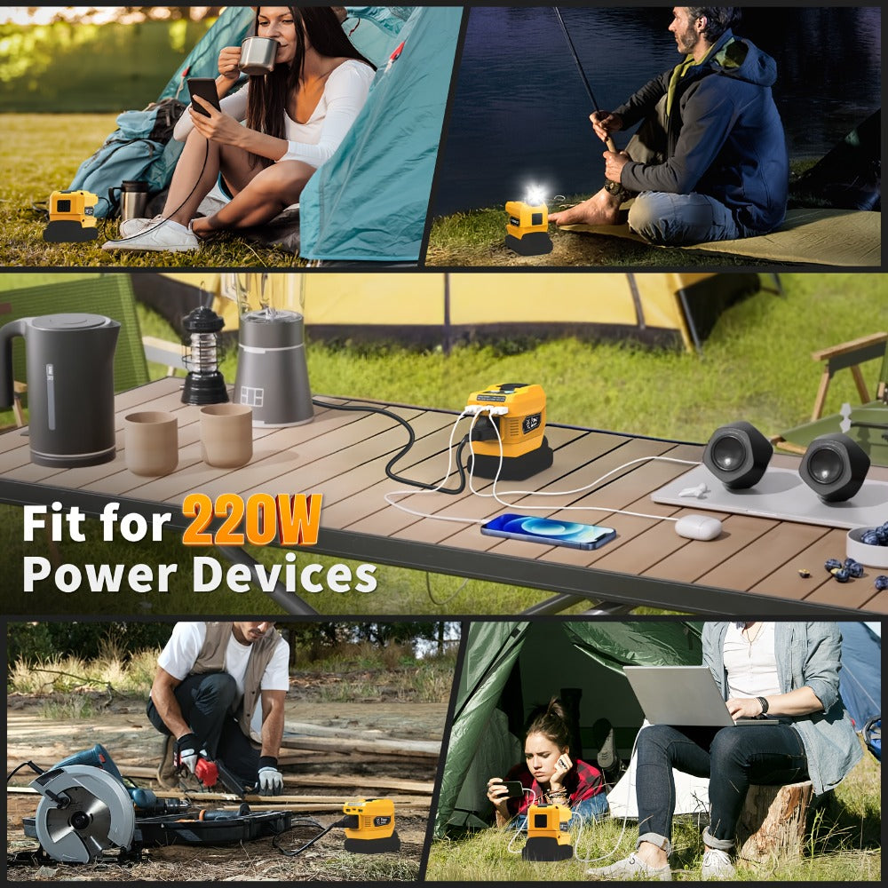 220W Portable Power Inverter for DeWalt 20V Battery AC Outlet Converter Camping Travel Emergency Backup Silent Fan Cooling