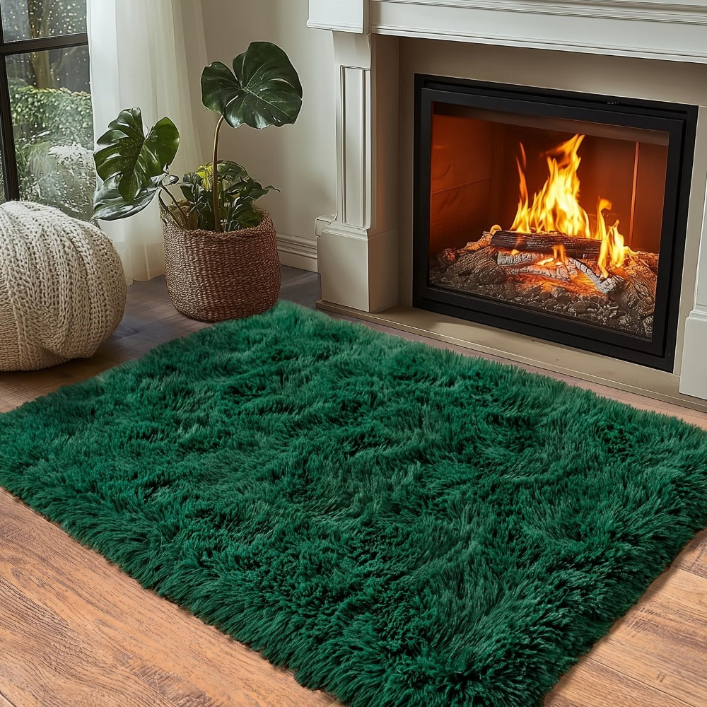 Area Rug Fluffy Faux-Fur Shag in Solid, Tie-Dye and Ombre Colors with Six Retained Room Sizes