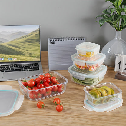 Sixteen-Piece Glass Food Storage Set with Eight Bowls and Eight Lids in Four Color Configurations