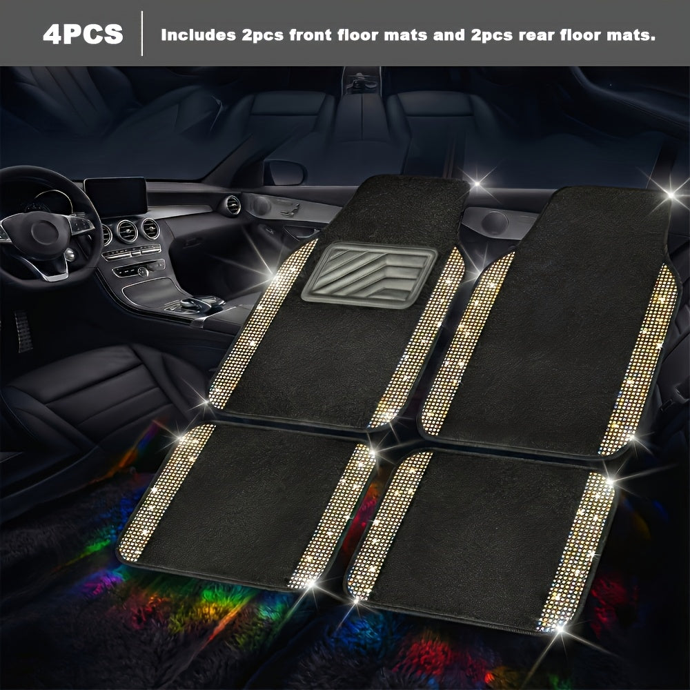 Crystal Bling Car Floor Mats for Women – Sparkling Diamond & Flash Glitter Universal Non-Slip Waterproof Auto Floor Pads, Fashionable Car Interior Accessory, 4/8pcs Set, Great Christmas Gift