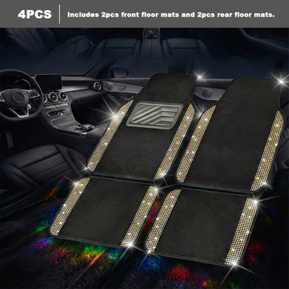 Crystal Bling Car Floor Mats for Women – Sparkling Diamond & Flash Glitter Universal Non-Slip Waterproof Auto Floor Pads, Fashionable Car Interior Accessory, 4/8pcs Set, Great Christmas Gift