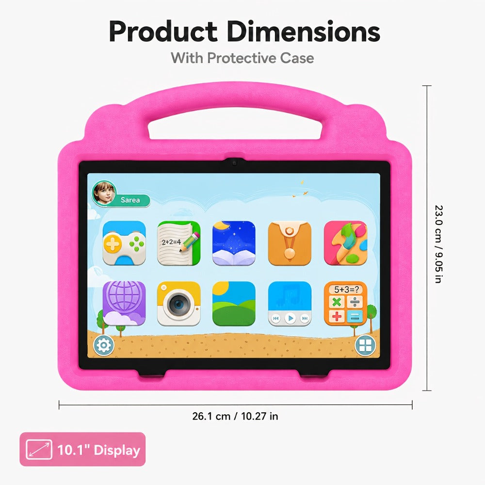 Kids Tablet 10.1 Inch with Android 15, 3GB RAM, 64GB Storage, 1TB Expansion, WiFi 6 and Case