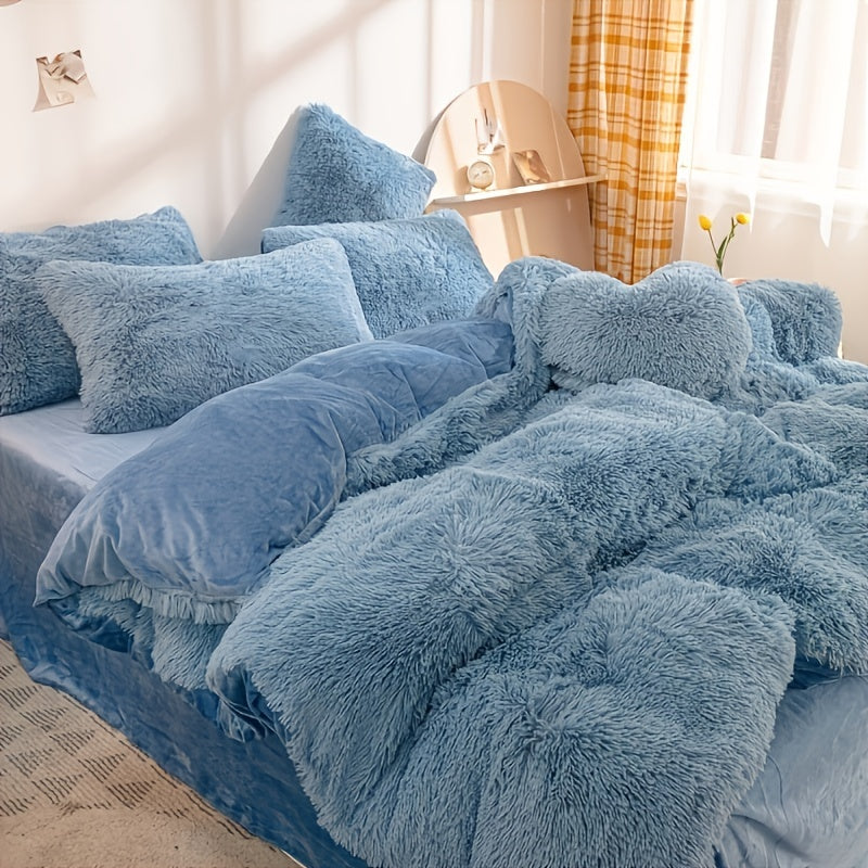 Three-Piece Plush Polyester Duvet Cover Set with Two Pillowcases in 14 Colors and Twin, Full, Queen or King Sizes