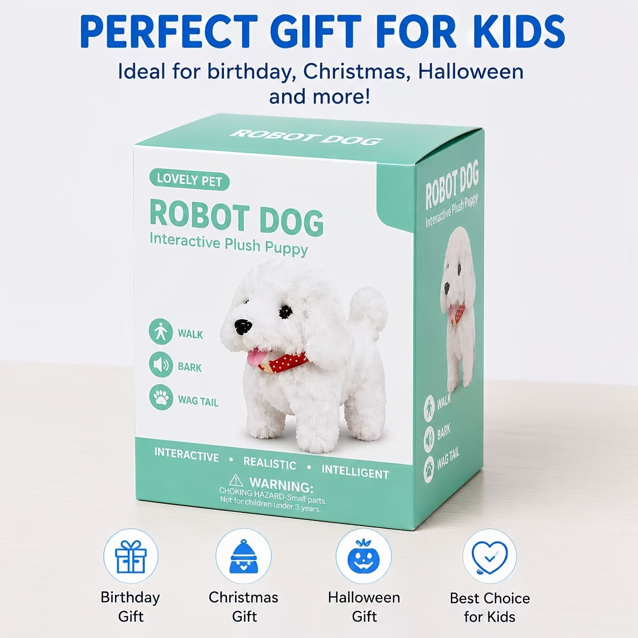 Robot Dog Toy for Kids Interactive Plush Puppy Walks Barks Wags Tail Smart AI Electronic Pet Realistic Sounds Stuffed Dog Gift for Boys Girls Ages 3+ Birthday Christmas