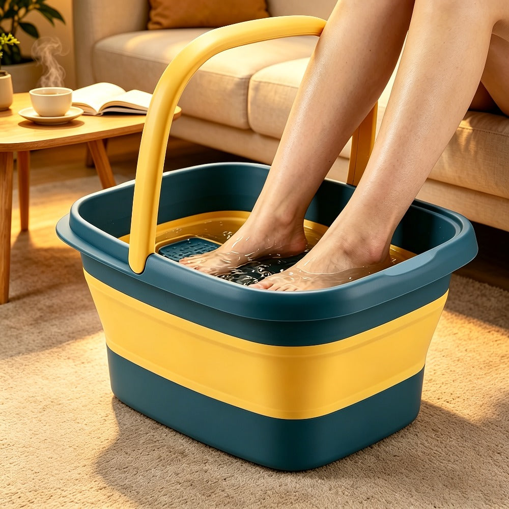 Collapsible Foot Bath Basin with Carry Handle, Raised Footbed Texture and Green, Pink or Yellow Checkout Options