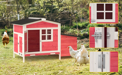 Hen House Outdoor Wooden Chicken Coop with Nesting Box Ramp Removable Tray Elevated Design Fir Wood Asphalt Roof 3 Colors Lockable Doors for Backyard Poultry