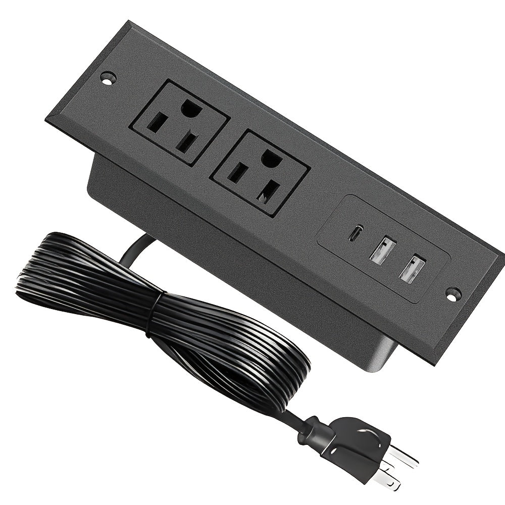 Power Strip Recessed Desk Outlet with Flush-Mount Design, USB-A, USB-C and 1.5-Meter Extension Cord