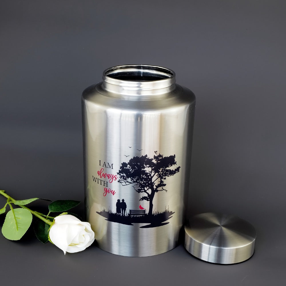 Cremation Urns for Human Ashes Large – Stainless Steel Memorial Urn Holds 220 lbs, Decorative Butterfly Cardinal Fairy Design, Screw Lid & Seal Ring, Velvet Pouch Included, Adult Funeral Keepsake Urn