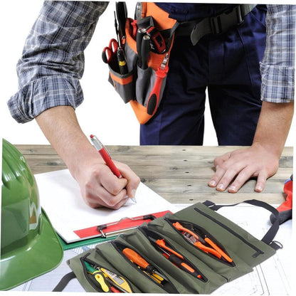 Collapsible Tool Roll Organizer Bag in Green or Black with Multiple Pockets and Carry Handles