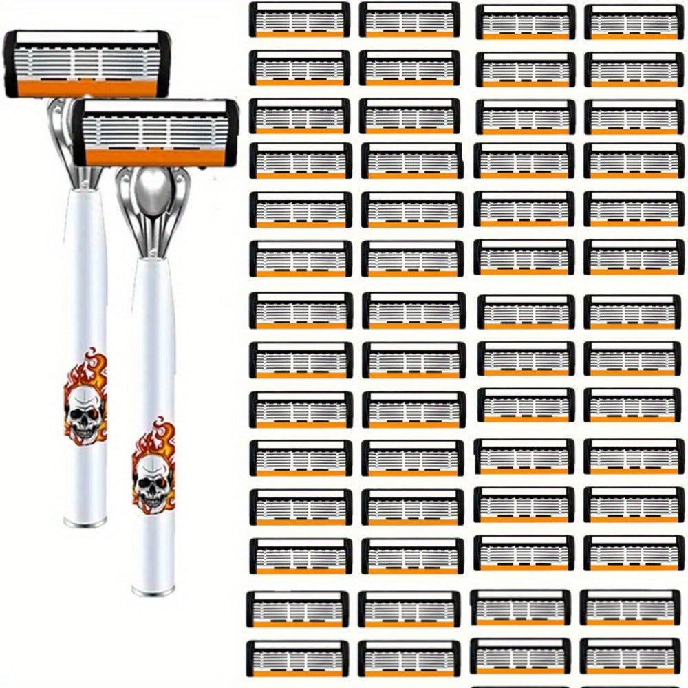 Men's Safety Razor with Replacement Blades - Anti-Slip Stainless Steel Handle Shaver for Beard & Sideburns, Classic Style Wet Shaving Razor, Multiple Blade Bundle Options