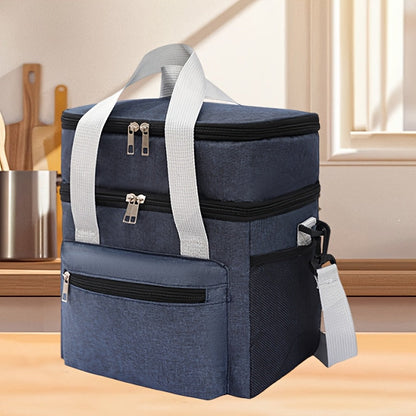 Lunch Bag with Shoulder Strap Double Pocket Portable Cooler Tote for Men Women Work School Picnic Beach in Black Grey Burgundy Blue
