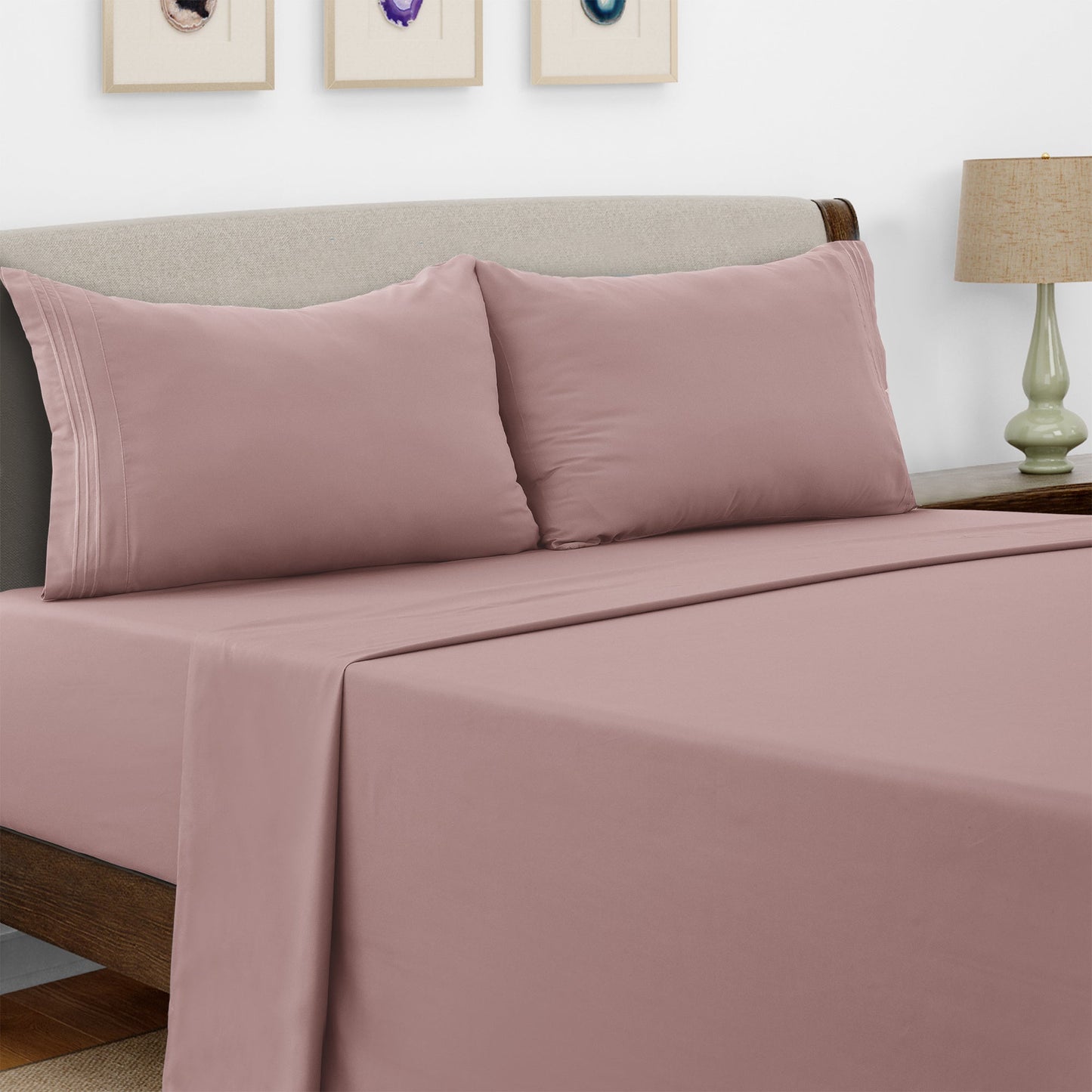 Bed Sheet Set Microfiber with Size-Dependent 3- or 4-Piece Contents and Six Documented Bed Dimensions