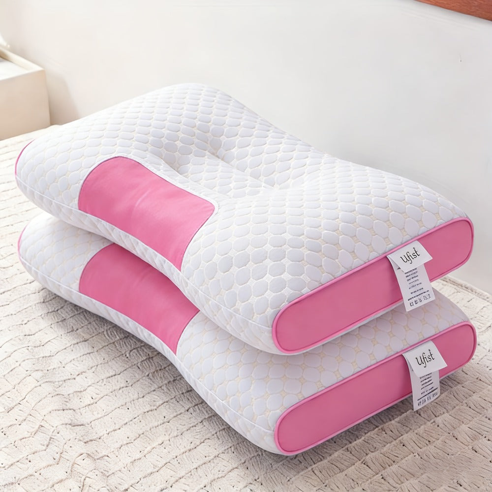 Bed Pillow Set of 2 Contoured Side-Sleeper Pillows with Removable Washable Covers in Five Colors
