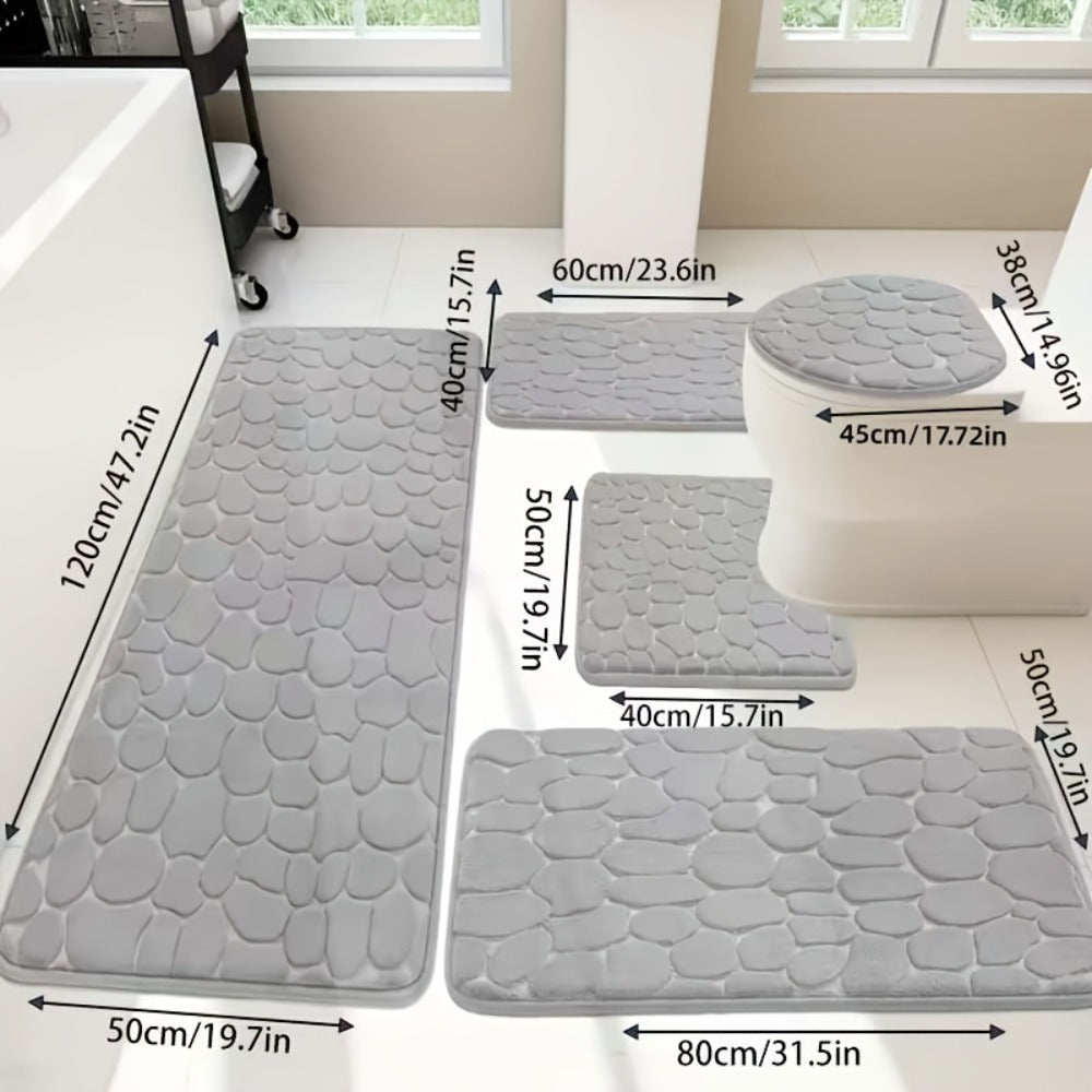 Memory Foam Bathroom Rug Set 5pcs - Non-Slip Absorbent Bath Mat Set for Sink Bathtub Shower Toilet, Machine Washable, Soft Plush Floor Mats