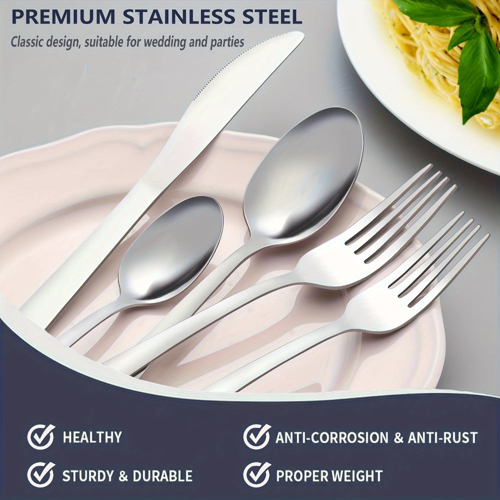 Stainless Steel Silverware Set 60 or 90 Piece with Gift Box – Service for 12 or 18, Includes Steak Knives, Salad Forks & Dessert Spoons, Dishwasher Safe Cutlery for Home, Wedding & Outdoor