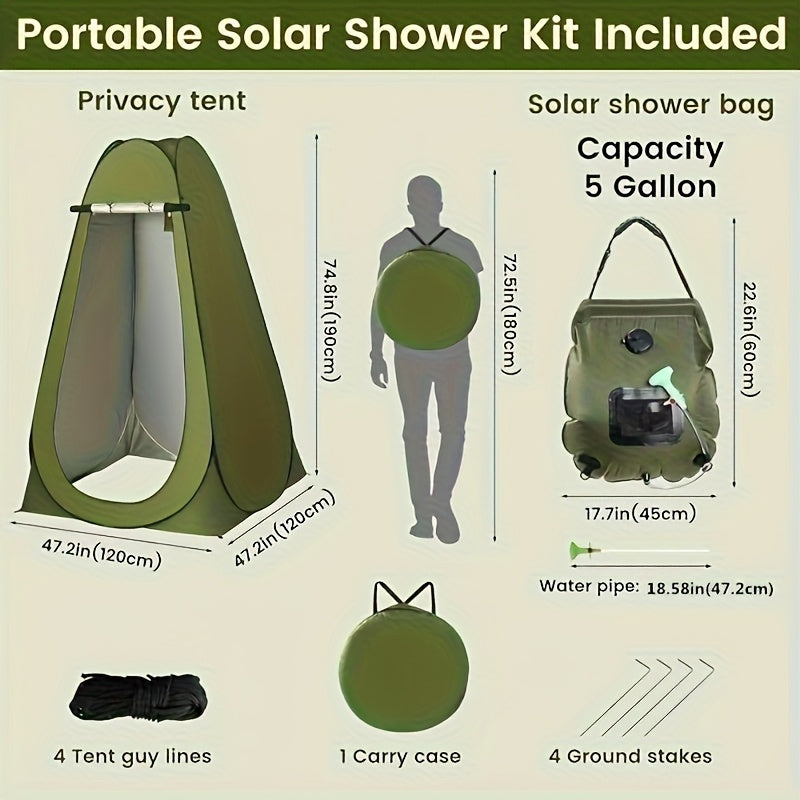 Camping Shower Tent Kit Pop Up Tent Solar Shower Bag 20L for Camping, Travel and Outdoor Use