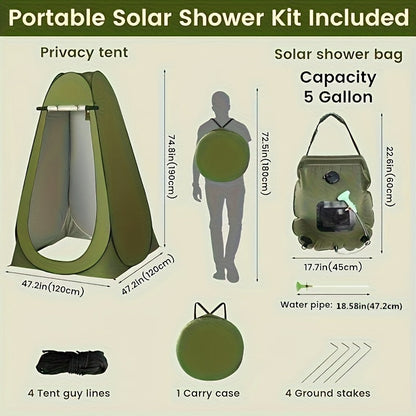 Camping Shower Tent Kit Pop Up Tent Solar Shower Bag 20L for Camping, Travel and Outdoor Use