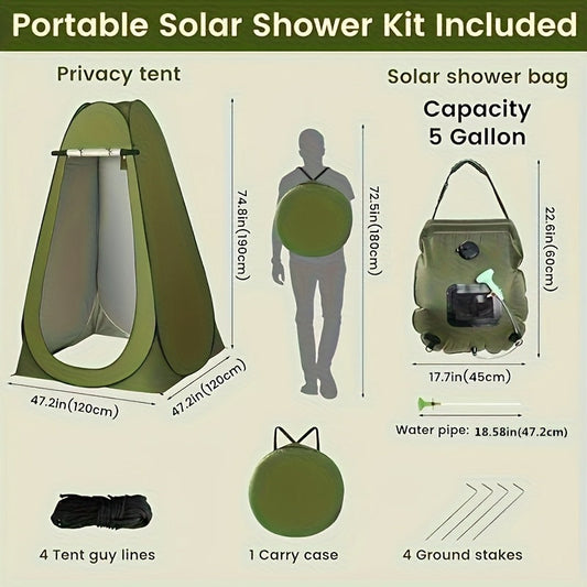 Camping Shower Tent Kit Pop Up Privacy Tent Solar Shower Bag 20L