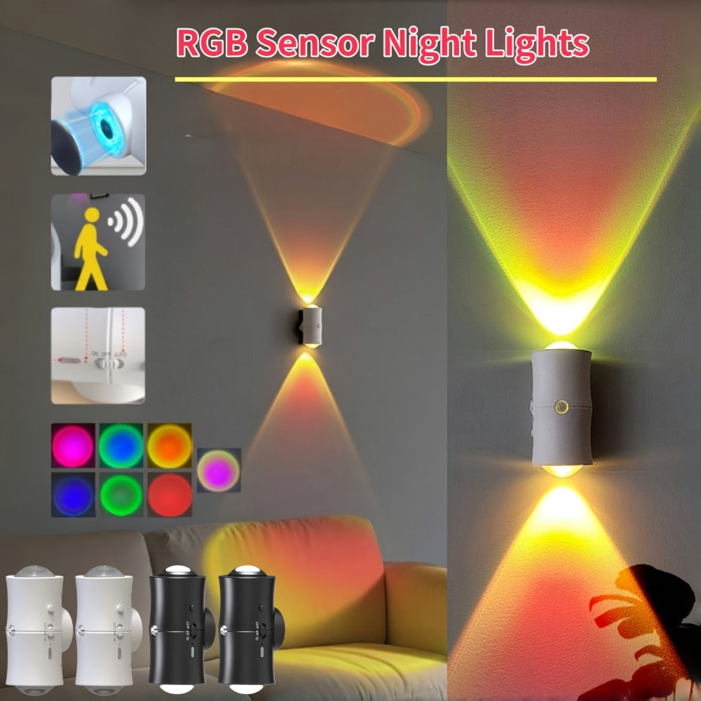 Rechargeable RGB Magnetic Wall Night Light Set with Motion Sensor in Black or White, Two- or Four-Pack