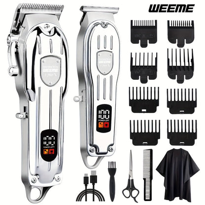 Hair Clipper & Beard Trimmer Combo Set - WEEME 2-in-1 Cordless Rechargeable Electric Hair Cutting Kit for Men, Professional Grooming Set with Trimmer, Father's Day Gift for Men, Golden & Silver
