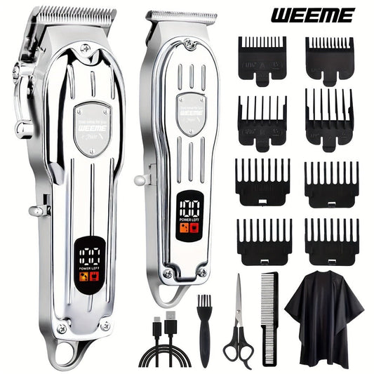 Hair Clipper & Beard Trimmer Combo Set - WEEME 2-in-1 Cordless Rechargeable Electric Hair Cutting Kit for Men, Professional Grooming Set with Trimmer, Father's Day Gift for Men, Golden & Silver