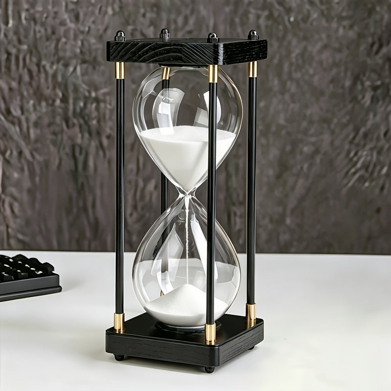 Sixty-Minute Decorative Glass Sand Timer with Wooden-Style Frame in Six Exact Color Configurations