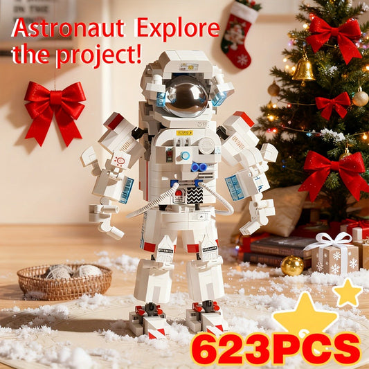 Building Block Set Astronaut Model, 623 Micro Pieces with White Space Suit Figure and 23cm Display Height