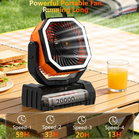 Camping Fan 20000mAh with LED Lantern and Remote Control, 4-Speed 90° Oscillation 1-8H Timer, 59-Hour Battery Life Power Bank Fan with Hook for Tent, Hiking, Outdoor and Indoor Use