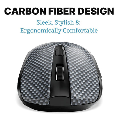 Carbon-Fiber Pattern Wireless Mouse with 2.4 GHz USB Receiver, Six Buttons and Three DPI Levels