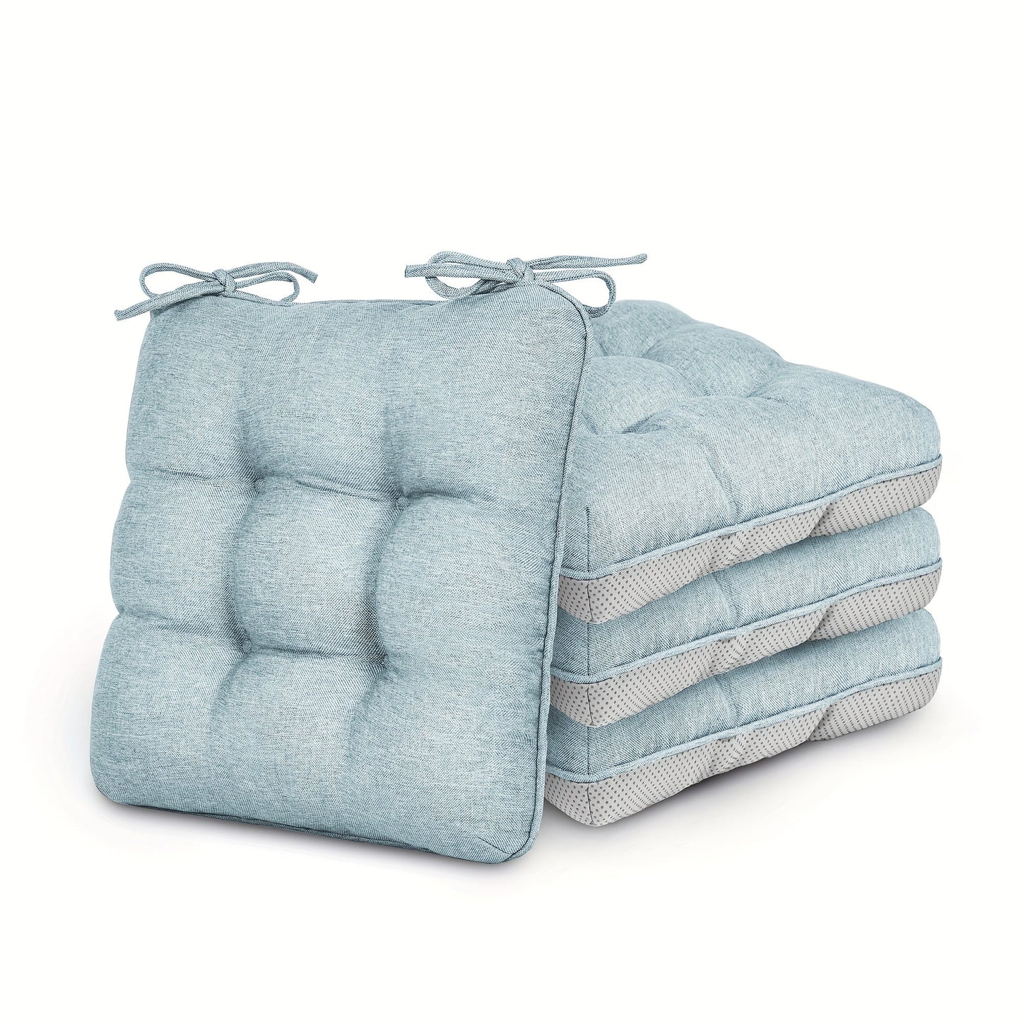 Tufted Chair Cushion Sets in 4- or 8-Piece Options with M/L Sizes, Tie Straps and 12 Color Choices
