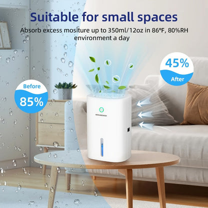 Compact 27-Ounce Peltier Dehumidifier with One-Button Control, Water-Level Window and Full-Tank Shutoff