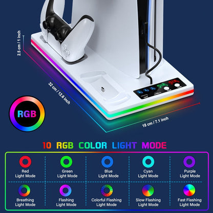 10 RGB Lights PS5 Cooling Stand with 3-Level Fan, Dual Controller Charging Station, USB Hub & Type-C Port – Compatible with PS5 / PS5 Slim / PS5 Pro Standard & Disc/Digital Edition