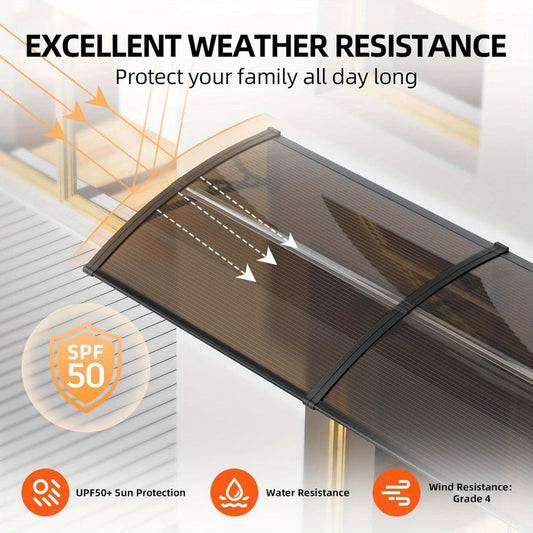 Window Awning Door Canopy Polycarbonate Overhang – UPF 50+ UV & Rain Protection, Leak-Proof Hollow Sheet, Weather-Resistant Outdoor Patio Awning for Doorways, Windows, Storefronts – Multiple Sizes & Colors