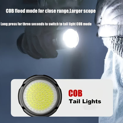 Flashlight Extra-Large Zoomable Torch with Five Modes, COB Tail Light and USB Power-Bank Output