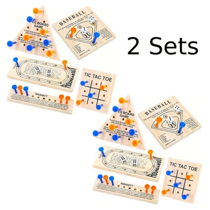 Five-Game Wooden Tabletop Set with Peg Boards, Dice and Playing Pieces for Adult Strategy and Family Game Nights