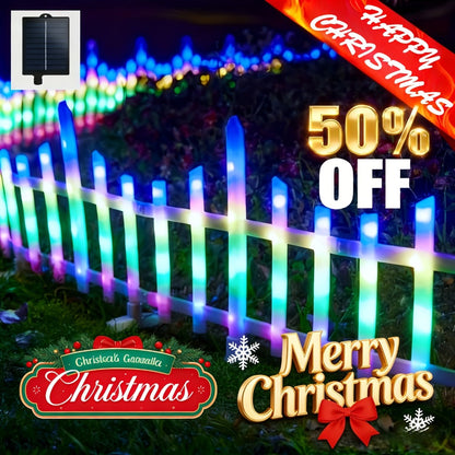 Solar Fence Lights Outdoor 8-Pack with Remote Control - LED White Picket Fence Border Lights Solar Powered